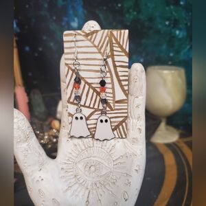 Handmade Crystal and Ghost Earrings With Sterling Silver Hooks